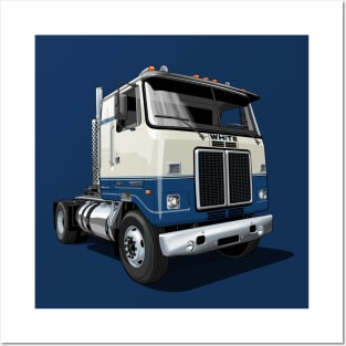 1980 White Road Commander 2 Cabover Truck in blue and white Posters and Art